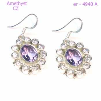 Ethnic Indian design purple amethyst 925 sterling silver round CZ earrings